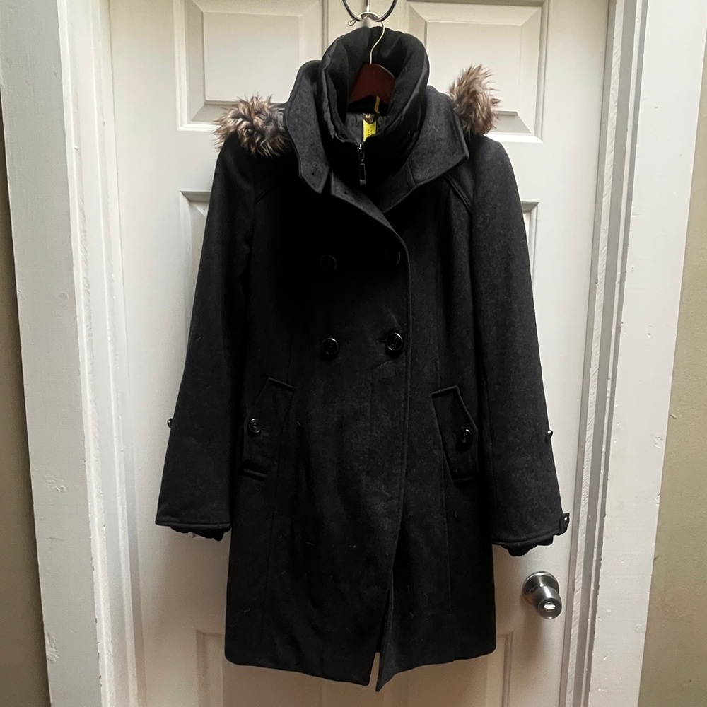 Soia & Kyo Aldora Charcoal Pea Coat with Fur Trim